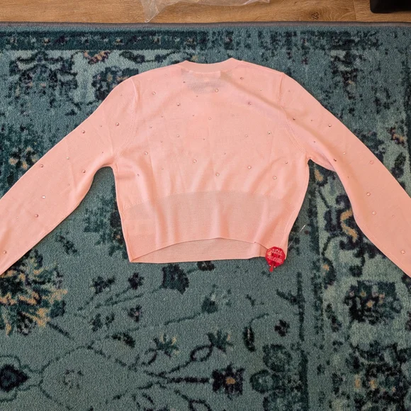 NWT LoveShackFancy Pink Cropped Sweater with Embellished Bow - Picture 3 of 9